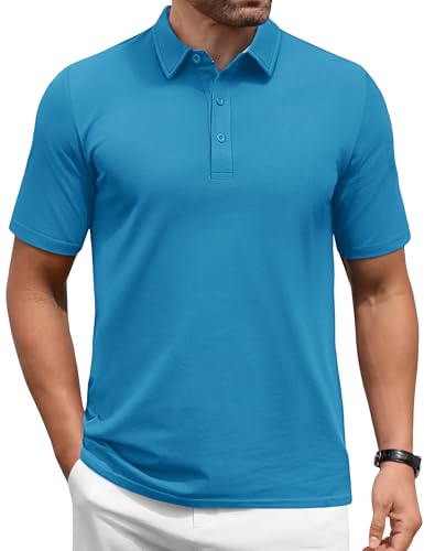 KEFITEVD Polo Herren T-Shirts mit Knopfleiste Polohemd Arbeitsshirts Polyester Sommershirt Kühl Blaugrün L von KEFITEVD