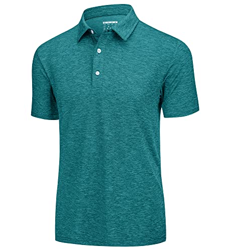 KEFITEVD Polo Shirts Männer Atmungsaktiv Sport Oberteil Sommer Short Sleeve Outdoorshirt Knopfleiste Funktions T-Shirt Polyester Leicht Polohemd Meliert Jadegrün S von KEFITEVD