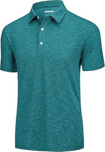 KEFITEVD Polo Shirts Männer Atmungsaktiv Sport Oberteil Sommer Short Sleeve Outdoorshirt Knopfleiste Funktions T-Shirt Polyester Leicht Polohemd Meliert Jadegrün XXL von KEFITEVD