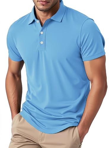 KEFITEVD Poloshirts Herren Kurzarm Schnelltrocknend Poloshirts Sommer Tennis Regular Fit Golf Polohemd Himmelblau S von KEFITEVD
