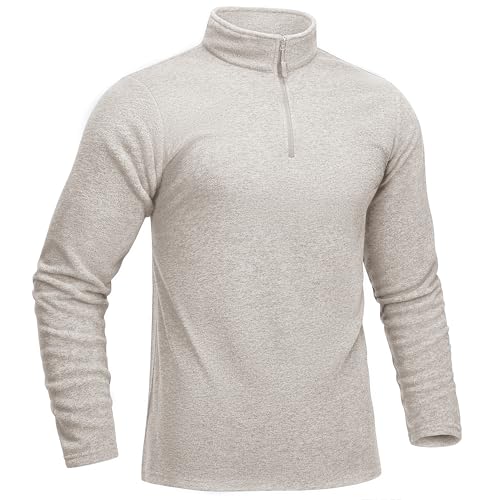 KEFITEVD Pullover Herren 1/4 Zip Stehkragen Langarm Sweatshirt Arbeitspullover Fleece Pulli für Outdoor Sport Fitness Cremeweiß M von KEFITEVD