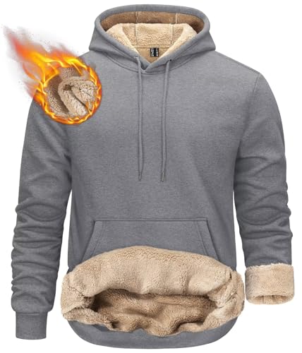 KEFITEVD Herren Sweatshirts Kapuzenpullover Warmes Kapuzensweatshirt für Männer Sherpa Kapuzenpullover für Männer Sweatshirt Fleece gefütterter von KEFITEVD