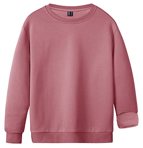 KEFITEVD Pullover Herren Winter Warm Fleecepullover Männer Langarm Sweatshirts Crewneck Herrenpullover Fleece Gefüttert Arbeitspullover Herbst Freizeit Tops Grau-rosa 2XL von KEFITEVD