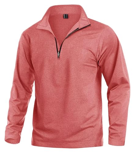 KEFITEVD Ski Shirt Herren Langarm Warm Fleecepullover Winter Laufshirt Outdoor Pullover Fleece Shirt mit Zipper Langarm Sportshirt Fahrrad Klettern Pink 2XL von KEFITEVD