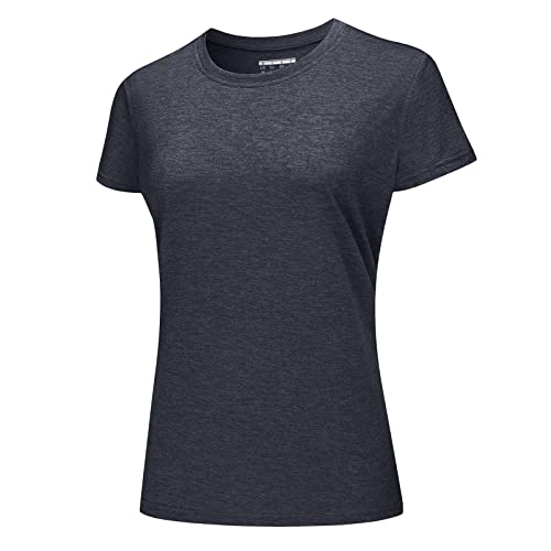 KEFITEVD Running Shirt Damen Atmungsaktiv Kurzarm Sportshirt Sommer Dünn Yoga Oberteil Quick Dry Leicht Wandershirt Frauen Rundhals Freizeitshirt Meliert Schwarz S von KEFITEVD