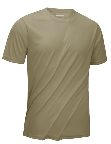 KEFITEVD Running Shirt Herren Sommer Outdoor Wandern Trekking Freizeitshirt Leicht Running Shirt Sommer Radshirt Wandershirt Dunkelkhaki S von KEFITEVD