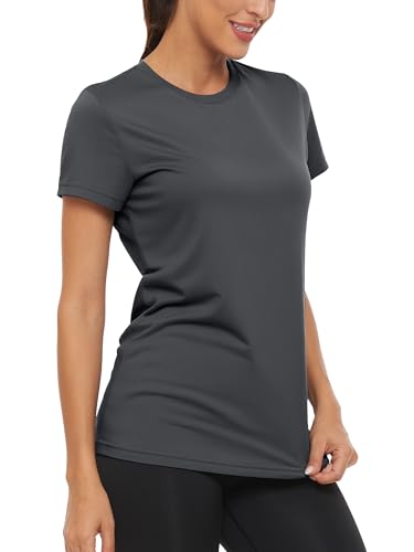 KEFITEVD Running T-Shirt Damen Leicht Weich Joggingshirt Stretch Performance Shirt Outdoor Bekleidung Unifarben Dunkelgrau S von KEFITEVD