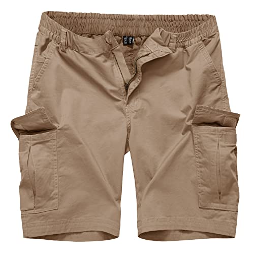 KEFITEVD Shorts Herren Halblang Baumwolle Kurze Cargohose mit Elastischer Taille Casual Sommerhose Regular Fit Männer Freizeithose Khaki 34 von KEFITEVD