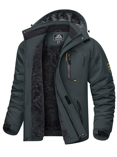 KEFITEVD Ski Jacke Herren Atmungsaktiv Winterjacke Outdoor Winddicht Softshelljacke mit Stehkragen Dick Gefüttert Regenjacke Wasserabweisend Wanderjacke Grau M von KEFITEVD