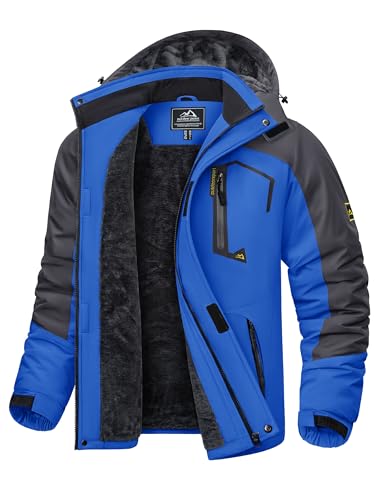 KEFITEVD Skijacke Herren Softshell Jacke Wasserdicht Gefüttert Warme Arbeitsjacke Winter Outdoor Ski Jacke Winddicht Winter Jacke Fleecejacke Männer Königsblau 3XL von KEFITEVD