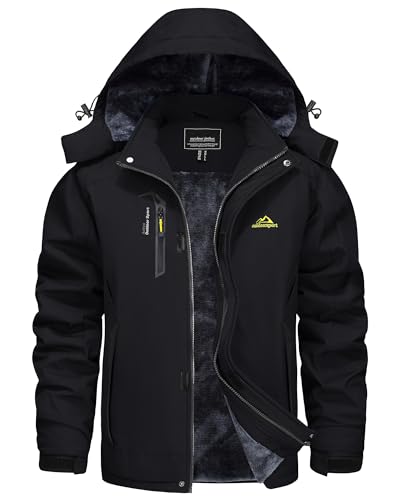 KEFITEVD Winterjacke Herren Wasserdicht Warm Gefütterte Arbeitsjacke Softshelljacke Atmungsaktiv Winter Skijacke Fleece Anorak Schwarz XL von KEFITEVD