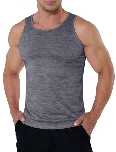 KEFITEVD Sleeveless Shirt Herren Sport Atmungsaktiv Tanktop Leicht Fitness Achselhemd Frühling Sommer Freizeit Tankshirt für Tennis Gym Joggen Meliert Dunkelgrau L von KEFITEVD