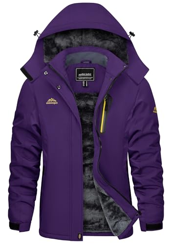 KEFITEVD Snowboardjacke Damen Wasserdicht Warm Gefüttert Funktionsjacke Ski Jacke Frauen Freizeitjacke Thermo Winterjacke Dunkelviolett M von KEFITEVD