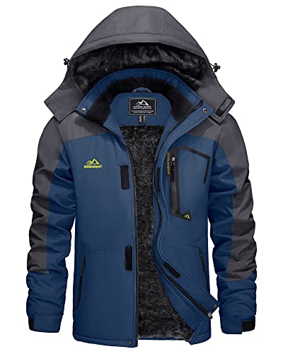 KEFITEVD Snowboardjacke Herren Warm Gefüttert Ski Jacke Wasserdicht Softshell Jacke mit Kapuze Skijacke Herren Dicke Winterjacke Parka Jacke Jagdjacke Dunkelblau 2XL von KEFITEVD