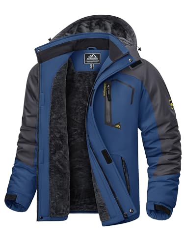 KEFITEVD Snowboardjacke Herren Warm Gefüttert Ski Jacke Wasserdicht Softshell Jacke mit Kapuze Skijacke Herren Dicke Winterjacke Parka Jacke Jagdjacke Dunkelblau CN 7XL, EU 3XL von KEFITEVD