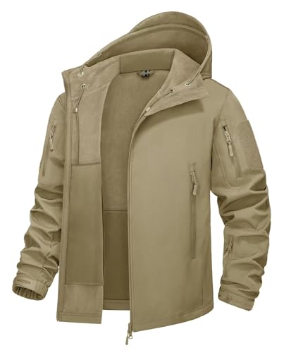 KEFITEVD Softshell Jacke Herren Wasserdicht Regenjacke Army Jacke Gefüttert Angeln Jacke Funktionsjacke Männer Winter Herrenjacke Angelbekleidung Khaki 2XL von KEFITEVD