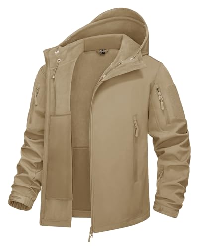 KEFITEVD Softshell Jacke Herren Wasserdicht Regenjacke Army Jacke Gefüttert Angeln Jacke Funktionsjacke Männer Winter Herrenjacke Angelbekleidung Khaki M von KEFITEVD