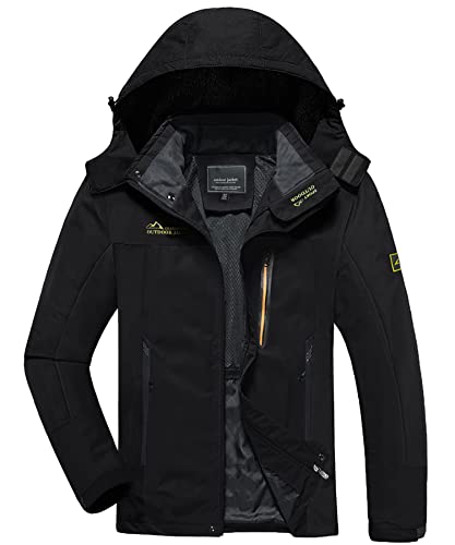 KEFITEVD Softshelljacke Herren Wasserdicht Atmungsaktiv Outdoor Jacke Leicht Funktionsjacke mit Kapuze Männer Frühling Wanderjacke Schwarz M von KEFITEVD