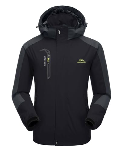 KEFITEVD Softshelljacke Herren Wasserdicht Atmungsaktiv Outdoor Jacke Leicht Winterjacke mit Kapuze Männer Softshell Wanderjacke Herrenjacke Schwarz M von KEFITEVD