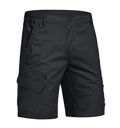 KEFITEVD Sommerhose Herren Kurz Cargohose Stretch Atmungsaktiv Bermuda Shorts Freizeit Knielang Hose Baumwolle Angelhose für Arbeiten Trekking Schwarz 32 von KEFITEVD