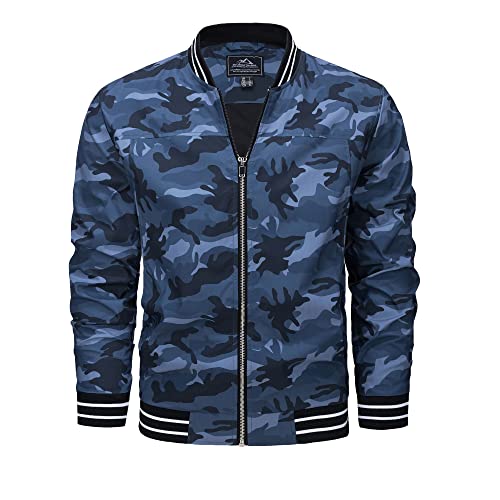 KEFITEVD Sommerjacke Herren Leicht Freizeitjacke Sport Outdoor Jacke Übergang Männer Windbreaker Stehkragen Seeblau Camo 2XL von KEFITEVD