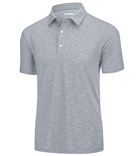 KEFITEVD Sport Polo Herren Kurzarm Fitness Sportshirt Polyester Atmungsaktiv Polohemd Sommer Leicht Outdoorshirt Knopfleiste Oberbekleidung Meliert Silber L von KEFITEVD