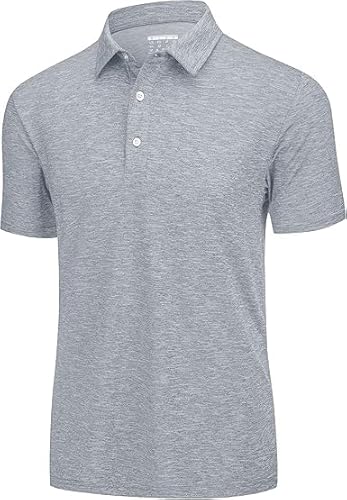 KEFITEVD Sport Polo Herren Kurzarm Fitness Sportshirt Polyester Atmungsaktiv Polohemd Sommer Leicht Outdoorshirt Knopfleiste Oberbekleidung Meliert Silber XXL von KEFITEVD