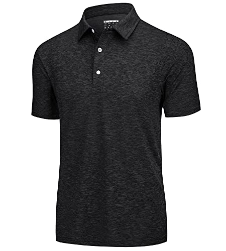 KEFITEVD Sport Poloshirt Herren Atmungsaktiv Golf Shirts Sommer Kurzarm Wandershirt Schnell Trocknend Tennis Shirt mit Knopfleiste Meliert Schwarz L von KEFITEVD