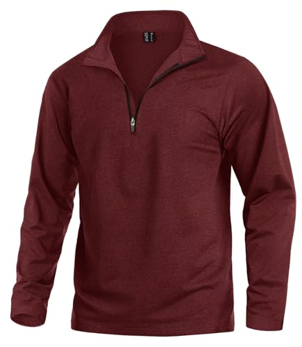 KEFITEVD Sport Pullover Herren mit 1/2 Zip Laufshirt Fleece Wander Jogging Oberteil Fahrrad Bekleidung Männer Outdoor Langarm Shirt Funktionsshirt Weinrot XL von KEFITEVD