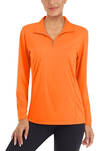 KEFITEVD UV Shirt Sportshirt Damen Atmungsaktiv Half Reißverschluss Atmungsaktiv Funktionsshirt Wandern Trekking Outdoor Bekleidung Sommer Orange von KEFITEVD