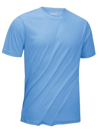 KEFITEVD Sportshirt Herren Kurzarm Einfarbig Sommer Gym Shirt Polyester Workout Fitness Oberteil Outdoor UV Schutz Bekleidung Männer Hellblau 2XL von KEFITEVD