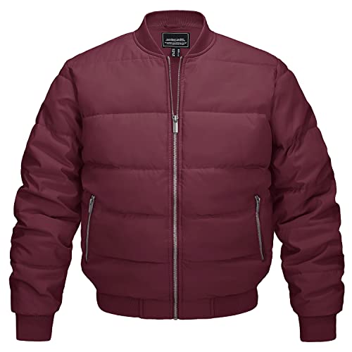 KEFITEVD Steppjacke Herren Übergangsjacke mit Futter Warm Verdickt Pilotenjacke Stretch Winddicht Arbeitsjacke Outdoor Casual Freizeitjacke für Winter Herbst Weinrot 3XL von KEFITEVD