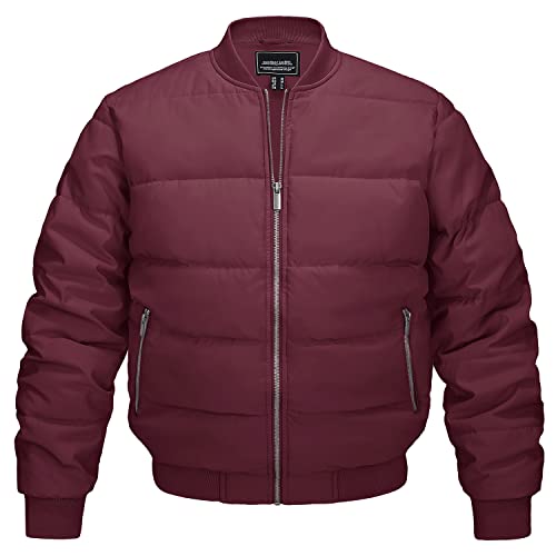 KEFITEVD Steppjacke Herren Übergangsjacke mit Futter Warm Verdickt Pilotenjacke Stretch Winddicht Arbeitsjacke Outdoor Casual Freizeitjacke für Winter Herbst Weinrot M von KEFITEVD