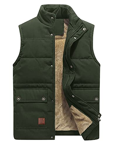 KEFITEVD Steppweste Herren Outdoor Weste Multi Taschen Funktionsweste Männer Wattiert Fleece Jacke Winter für Jagd Angeln Dunkeloliv 2XL von KEFITEVD