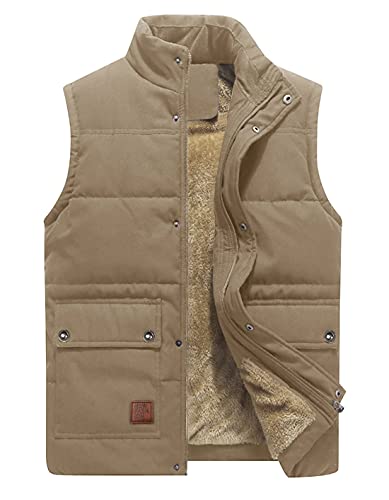 KEFITEVD Steppweste Herren Winter Thermo Fleeceweste Ärmellos Übergangsjacke Warme Weste Jacke Stehkragen Männer Khaki 3XL von KEFITEVD