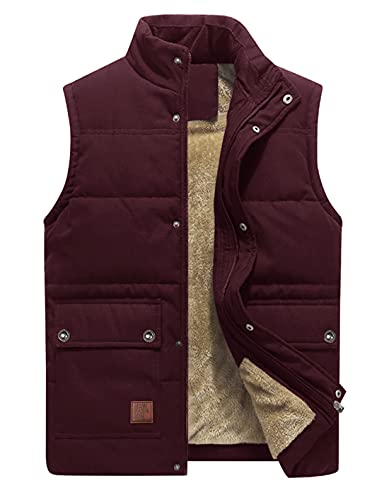 KEFITEVD Steppweste Herren Winter Thermo Fleeceweste Ärmellos Übergangsjacke Warme Weste Jacke Stehkragen Männer Weinrot 3XL von KEFITEVD