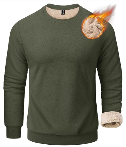 KEFITEVD Sweatshirt Herren Winter Fleecepullover Warm Thermo Pullover Arbeitspullover Fleecefutter Winterpullover Armeegrün von KEFITEVD