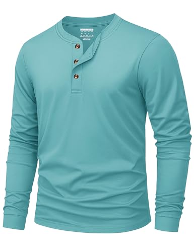 KEFITEVD T-Shirt Herren Langarm Baumwolle mit 3 Knöpfen Henley Kragen Design bequemes Slim Fit Oberteil Graugrün L von KEFITEVD
