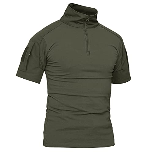KEFITEVD T-Shirt Herren Taktisch 1/4 Reißverschluss Camouflage Shirt Ärmeltaschen mit Klett Army Uniform Flecktarn Outdoor Hemd Dunkeloliv L von KEFITEVD