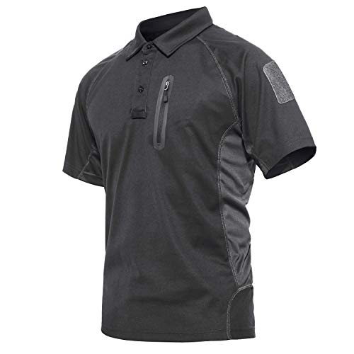 KEFITEVD Polo Funktionsshirt Herren Kurzarm T-Shirt mit Brusttasche Polyester Leicht Sommer Shirt Wandern Angeln Männer Freizeitshirt Dunkelgrau 3XL von KEFITEVD