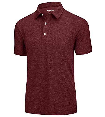 KEFITEVD Tactical Shirt Herren Kurzarm Poloshirt Leicht Atmungsaktiv Funktionsshirt Dünn Polyester Oberteil Outdoor Wandershirt Frühling Sommer Meliert Weinrot 3XL von KEFITEVD