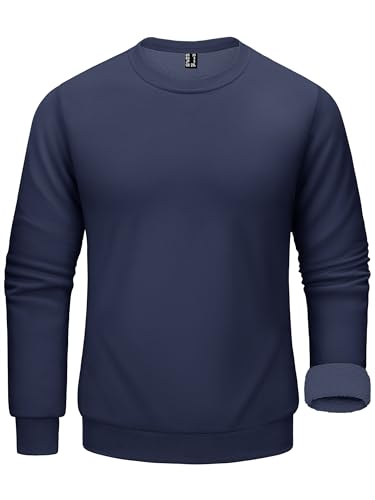 KEFITEVD Thermo Pullover Herren Basic Sweatshirt Sport Jogging Herrenpullover Männer Outdoor Fleecepullover Winter Gefüttert Pulli Fleece Innenfutter Oberteil Dunkelblau XL von KEFITEVD
