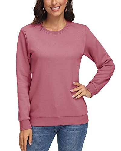 KEFITEVD Thermo Sweatshirt Damen Casual Outdoor Pulli Fleece Crewneck Freizeitshirt Warm Sport Fleeceshirt Winter Rundhalsausschnitt Arbeitspullover Freizeit Kleidung Grau Rosa M von KEFITEVD