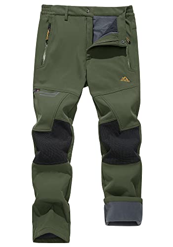 KEFITEVD Thermohose Herren Warm Gefüttert Cargohose Winter Outdoor Arbeitshose Elastisch Safari Hose Wasserdicht Fleecehose Männer Militär Hose Dunkeloliv 32 von KEFITEVD