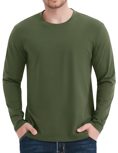 KEFITEVD Herren Langarmshirt Baumwolle Longsleeve T-Shirt Herbst Funktionsshirt Atmungsaktiv Herren Shirt Armeegrün 2XL von KEFITEVD