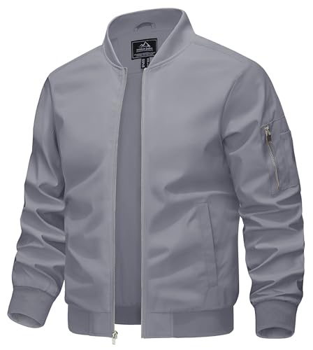 KEFITEVD Übergangsjacke Herren Frühling Sommer Männer Blouson Jacke mit Reißverschluss Taschen College Jacke Leichte Herrenjacke Hellgrau XL von KEFITEVD