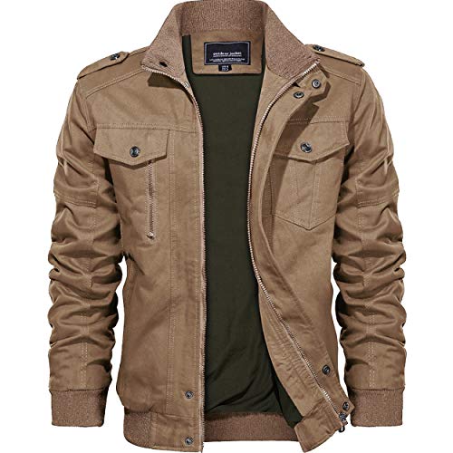 KEFITEVD Übergangsjacke Herren Herbst Jacke Übergang Military Fliegerjacke Männer Frühling Jacke Motorradjacke Winddicht Herrenjacke Pilotenjacke Khaki 2XL von KEFITEVD