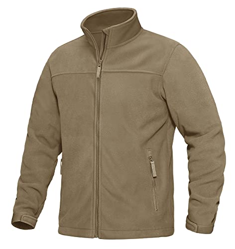 KEFITEVD Übergangsjacke Herren Herbst Sweatjacke Winter Fleece Jacke Männer Übergang Frühlingsjacke Thermo Wanderjacke Atmungsaktiv Outdoorjacke Casual Fahrradjacke Khaki L von KEFITEVD