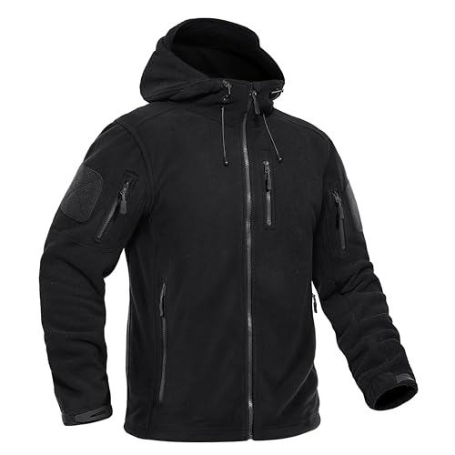 KEFITEVD Übergangsjacke Herren Herbst Winter Fleece Kapuzenpullover Übergang Jacke Multi Taschen Tactical Jagd Bekleidung Männer Schwarz S von KEFITEVD