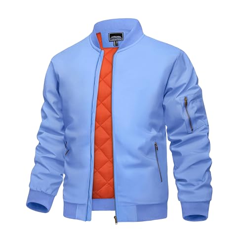 KEFITEVD Übergangsjacke Herren Herbst Winter Wattiert Herrenjacke Übergangsjacke Bomber Blouson Freizeitjacke Hellblau L von KEFITEVD